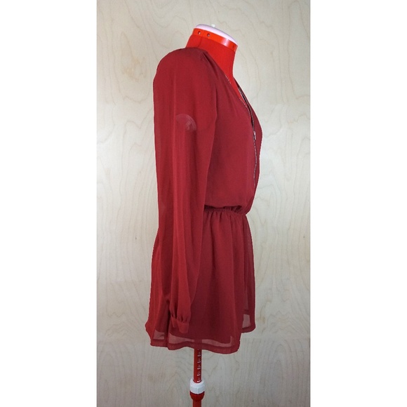 Express Long Sleeve Zip-Front Romper in Red - Picture 2 of 6